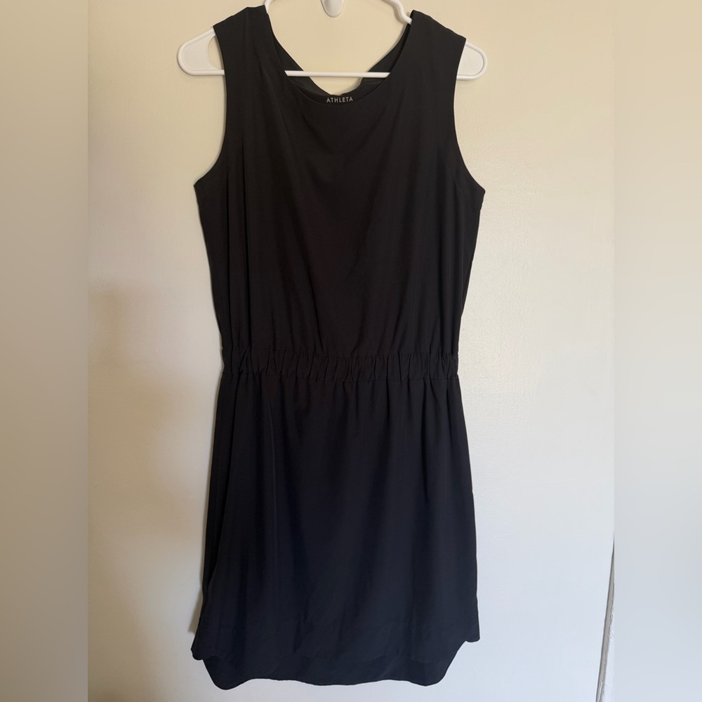 Athleta Black Sleeveless Midi Dress with Elastic Waist